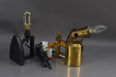 Lot 460 - Two novelty electric lamps converted from antique items