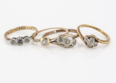 Lot 58 - Four 18ct gold diamond and gem set mid 1920s dress rings