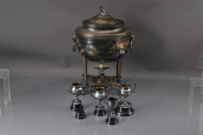 Lot 491 - A 19th Century Old Sheffield plate Samovar or hot water urn in the Egyptian revival taste