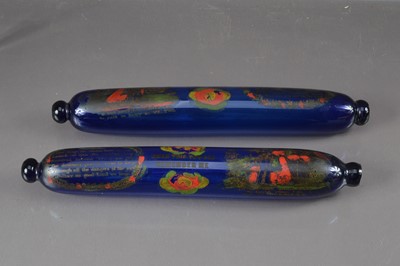 Lot 508 - A pair of antique Bristol blue glass "Sailor's Love Token" rolling pins