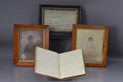 Lot 536 - A 19th Century manuscript 'Receipt' (Recipe) book with associated portraits and sampler