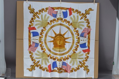 Lot 546 - A Hermes Paris silk scarf "Liberty" (commemoration of the Statue of Liberty)