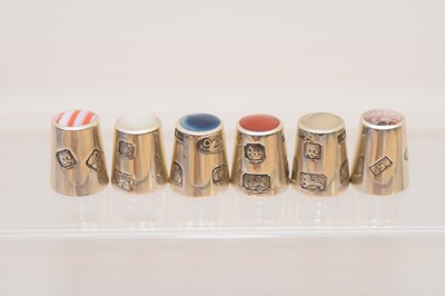 Lot 570 - Six modern silver and hardstone thimbles by David Scott-Walker