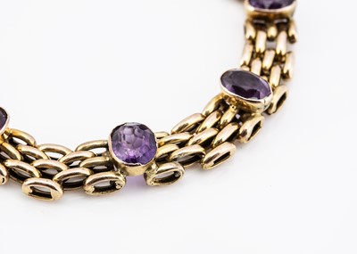 Lot 1 - An late 19th early 20th century  15ct marked gold and amethyst bracelet