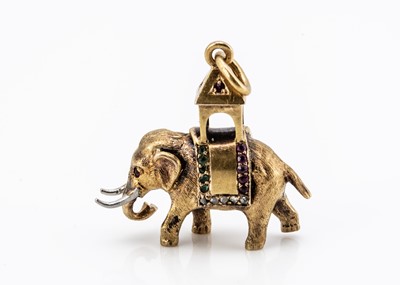 Lot 22 - A yellow metal and gem set Indian elephant pendant charm