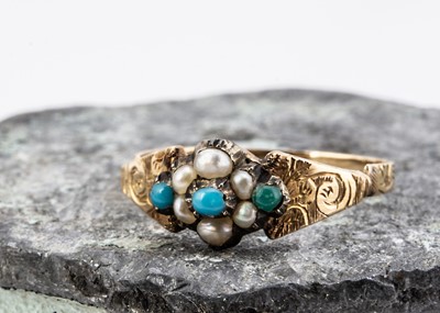 Lot 37 - A 19th Century seed pearl and turquoise posy ring