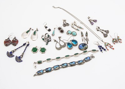 Lot 57 - A large collection of silver gem set earrings and bracelets