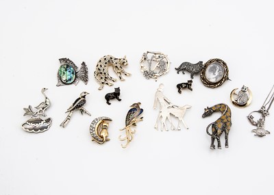 Lot 63 - A collection of silver and base metal animal brooches