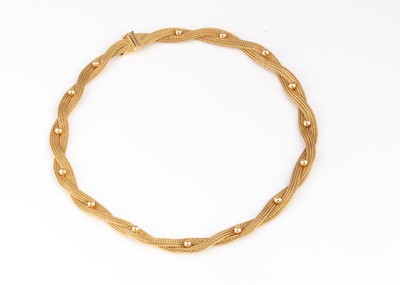 Lot 119 - A continental 18ct gold plaited and bead mounted necklace