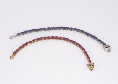 Lot 156 - A silver gilt and ruby line bracelet