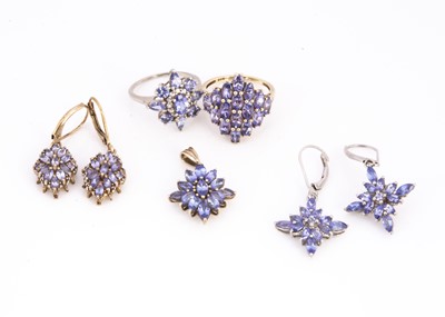 Lot 157 - A collection of silver and tanzanite jewels