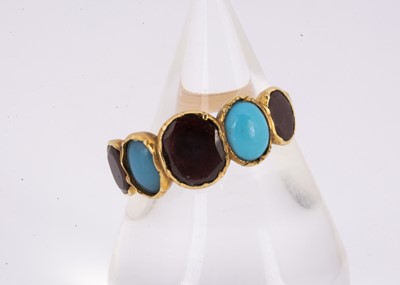 Lot 178 - A 19th century garnet and turquoise five stone ring