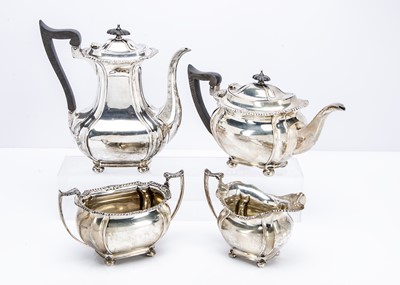 Lot 232 - An Edwardian silver four piece tea set by John Round & Son