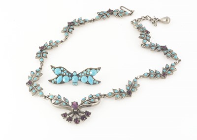 Lot 9 - A chrome plated turquoise and paste necklace