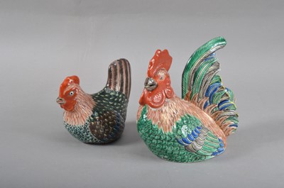 Lot 138 - A late Meiji period Japanese Kutani porcelain cockerel and hen