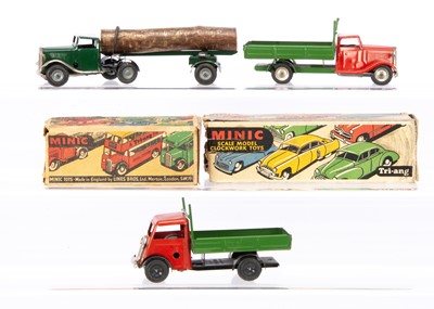 Lot 458 - Tri-ang Minic Tinplate Clockwork Post-War Timber & Log Lorries