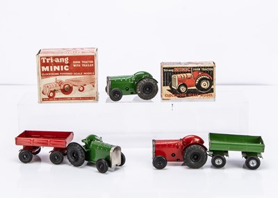 Lot 469 - Tri-ang Minic Tinplate Clockwork Post-War Tractors