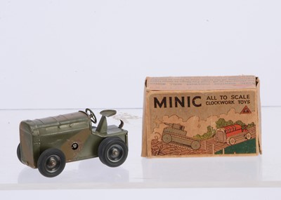 Lot 477 - A Tri-ang Minic Tinplate Clockwork Pre-War 11M CF Army Tractor