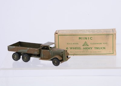 Lot 482 - A Tri-ang Minic Tinplate Clockwork Pre-War 66M CF Six Wheel Army Truck