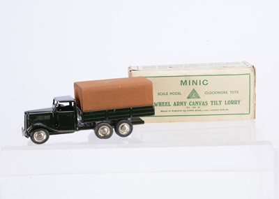 Lot 483 - A Tri-ang Minic Tinplate Clockwork Pre-War 69M Six Wheel Army Canvas Tilt Lorry