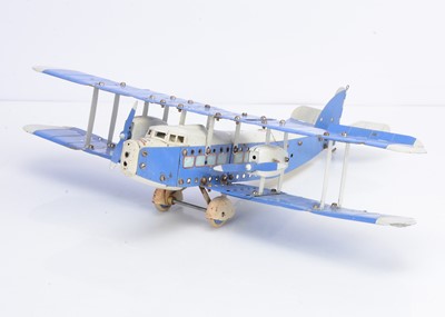 Lot 535 - An unboxed built Meccano Airplane Constructor No 1 Special double engine Bi-Plane Air Liner