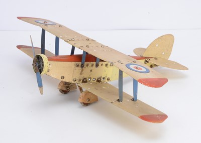 Lot 536 - An unboxed built Meccano Airplane Constructor Export issue single engine Bi-Plane