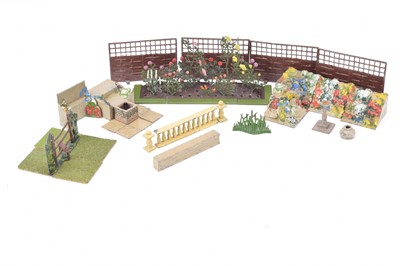 Lot 594 - Britains lead My Garden range with accessories and flowers comprising rockery pieces (6)