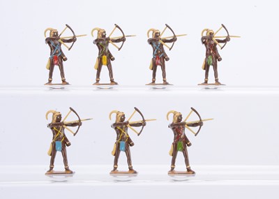 Lot 603 - Britains loose 1954 version of set 202 Togoland Warriors with bows and arrows