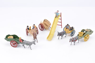 Lot 608 - Carts with donkeys and children by various makers including Britains and Charbens comprising DCMT / Lone Star playground side with child