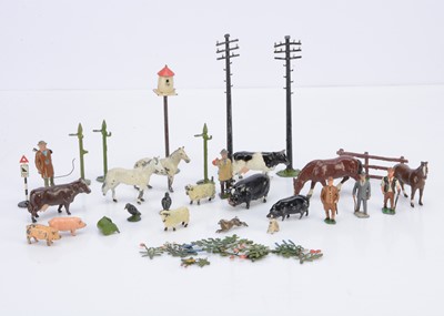 Lot 613 - A lot of lead farm accessories and people by various makers including Charbens and Hill comprising Britains flowers (7)