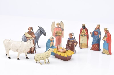 Lot 616 - A 65mm scale hollow cast lead Nativity scene