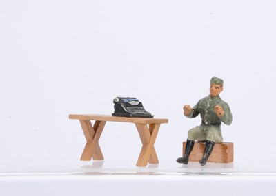 Lot 630 - Elastolin 70-75mm scale composition rare WW2 German Army typist with original lead typewriter and wooden table