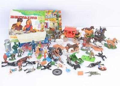 Lot 650 - A lot of plastic figures and accessories and vehicles by various makers including Airfix and Britains comprising Herald 1973 and 1974 catalogues