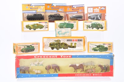 Lot 651 - Boxed plastic animals and armoured fighting vehicles by various makers including Britains and Crescent comprising ROCO Minitanks series No.103 Josef Stalin tank