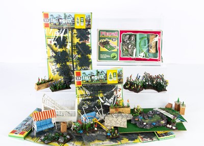 Lot 658 - Britains Herald plastic Floral Garden and Tree Models consisting of set 4532 Floral Miniature Garden Rockery