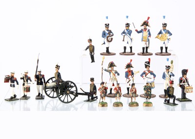 Lot 665 - A selection of white metal figures by various makers including Britains and Russian makes comprising Fusilier Miniatures RHA gun team (4) and 25 pdr