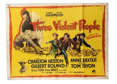 Lot 639 - Three Violent People (1956) Quad Poster