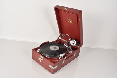 Lot 16 - An HMV red Model 102 Portable gramophone