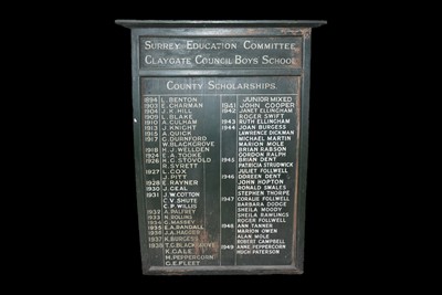 Lot 337 - A Surrey Education Committee Claygate Council Boys School Scholarship board