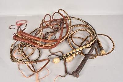 Lot 358 - A collection of seven leather whips