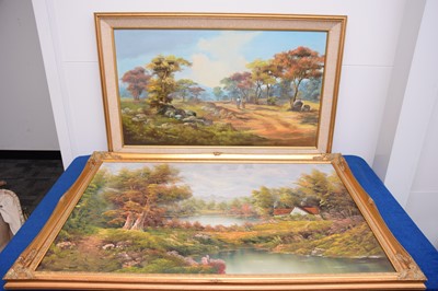 Lot 32 - Two modern oil on canvas landscapes, one by Irene Duggan, in gilt frames