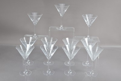 Lot 46 - A good set of Eleven 'ARC' Crystal cocktail or martini glasses variously 'harlequin' patterned