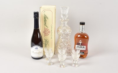 Lot 74 - A nice cut glass decanter and six liquor glasses