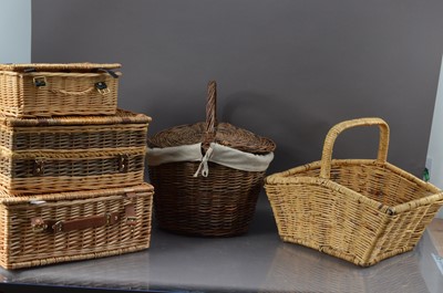 Lot 132 - Four hinged wicker picnic baskets