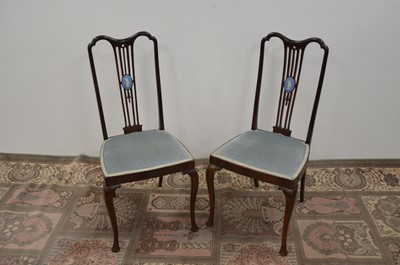 Lot 207 - A pair of mahogany side chairs with Wedgwood style jasperware porcelain plaques