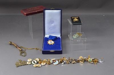 Lot 350 - A collection of medals, badges, Bosum whistle