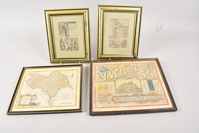 Lot 416 - 4 vintage pictures, including a map of Yorkshire