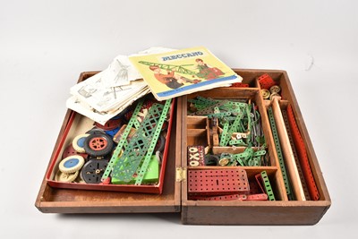 Lot 433 - A collection of various Meccano in wooden box with some booklets