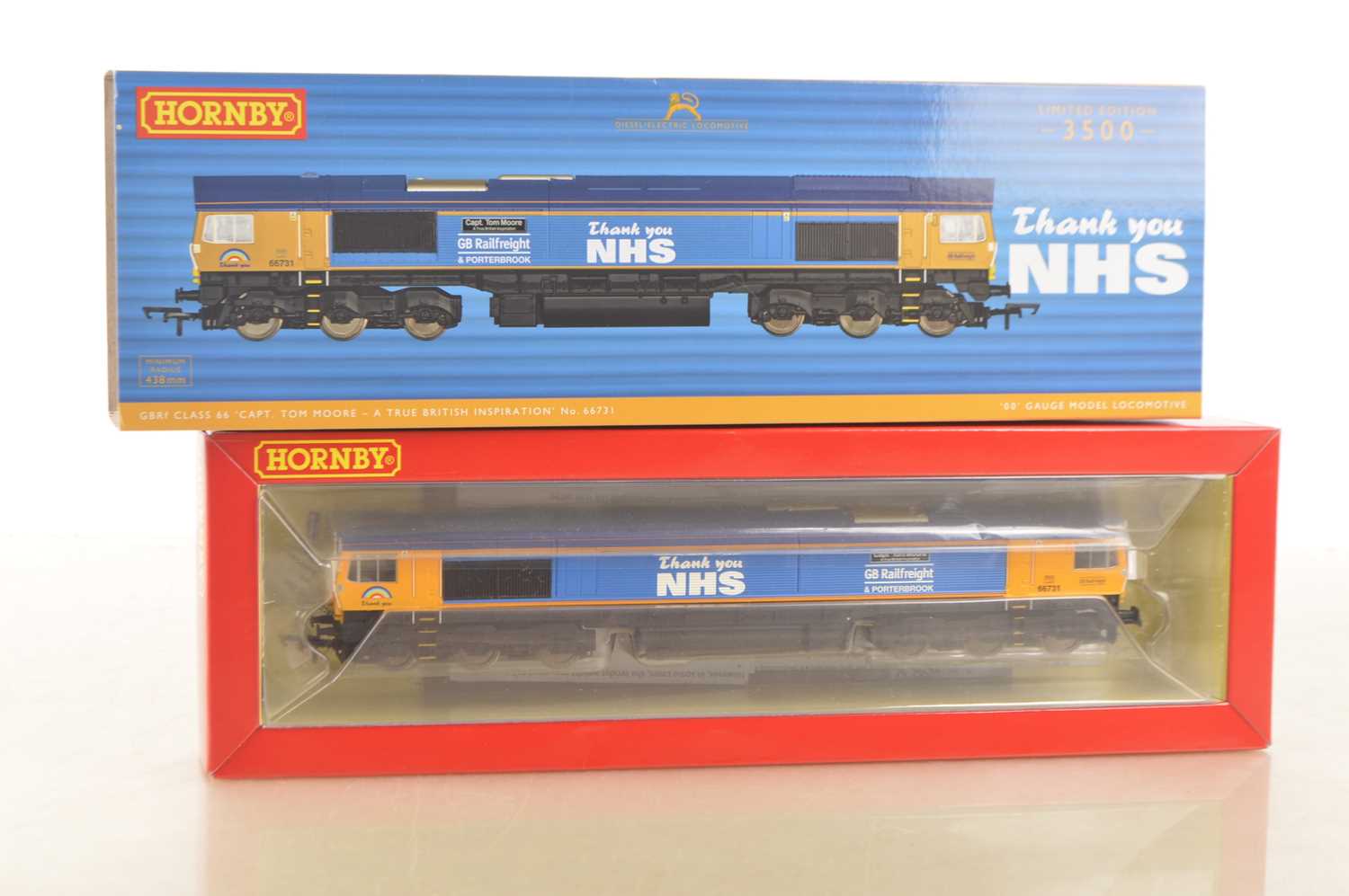 Lot 102 - Hornby 00 Gauge R30069 GBRf blue and yellow Class 64 66761 'Capt Tom Moore' Ltd Ed Diesel Locomotive