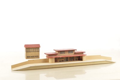 Lot 432 - Hornby-Dublo 00 Gauge pre-war wooden Station and Signal Box (2)